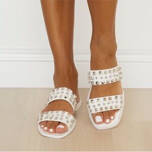 Lauren Lorraine Studley White Studded Sandals